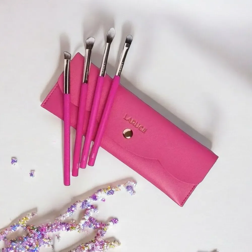 LARUCE BEAUTY Kayla 4-Piece Eye Makeup Brush Set in Pink New In Carrying Case